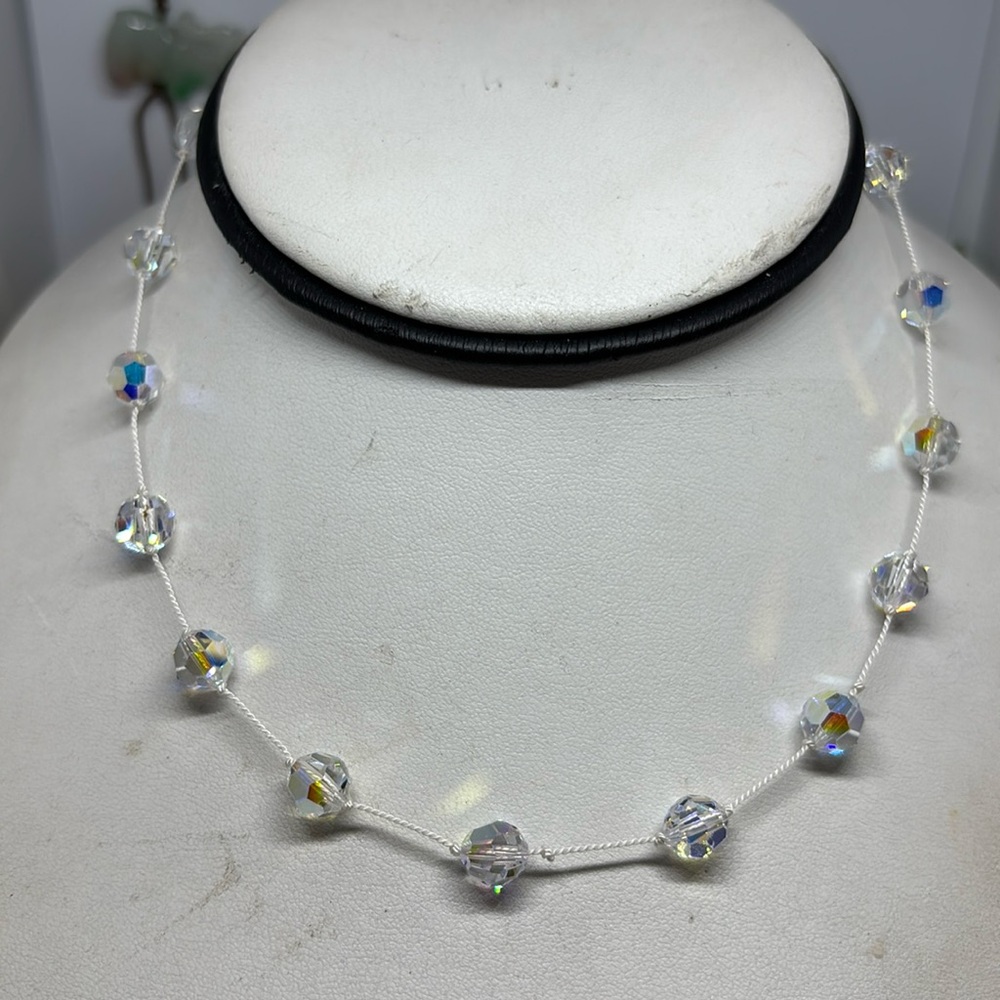 8mm Swarovski round faceted crystal (5000) clear AB color tin cup necklace